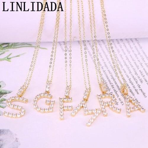 12Pcs Gold Filled Clear Zirconia CZ Micro Pave Crystal 26 Letters Fashion Pendants Necklaces