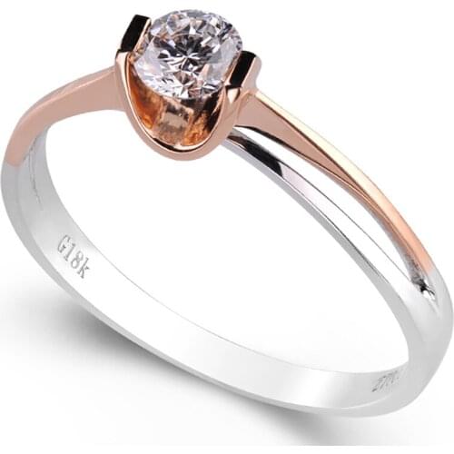 18K Au750 Rose White Gold Ring Women Wedding Anniversary Engagement Party Ring Round Moissanite Diamond Elegant Romantic Trendy