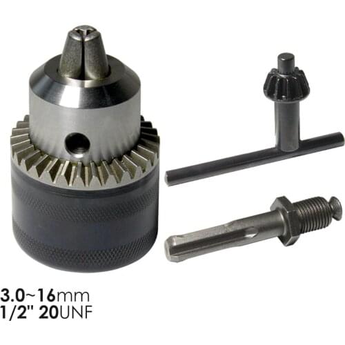 16mm Keyed Drill Chuck 1/2 inch 20UNF Mount with Key and Adapter