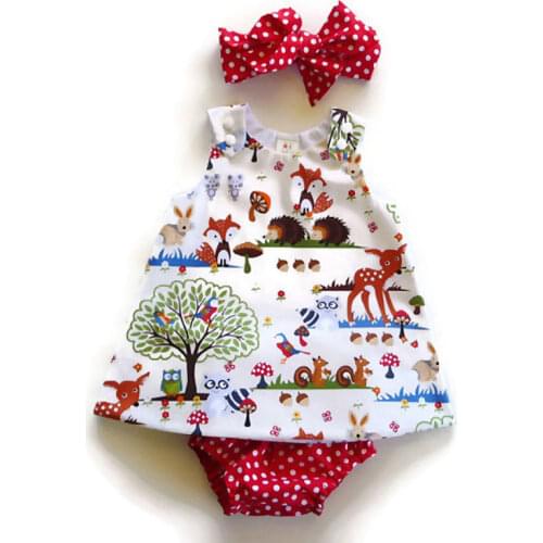 3 PIECES Infant Toddler Clothes Baby Girls Cartoon Dress And Dot Pants Shorts And Headband Outfits Sets