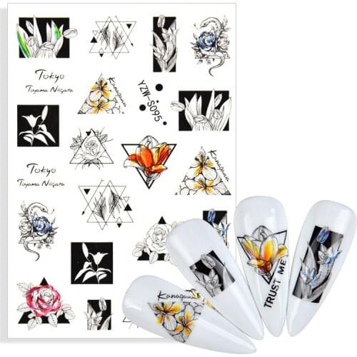 3D Stickers for Nails Geometry Flowers Line Bouquet Design Nails Art Decoration Manicure Sticker Sliders Nail Foil Accessories