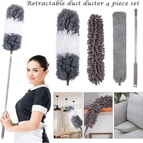 4PCS Microfiber Duster with Stainless Steel Extension Pole Bendable Dusters Lightweight for Cleaning Ceiling Fan Blinds