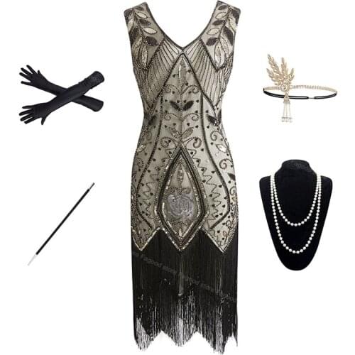 1920s Accessories Dress Headband Necklace Gloves Cigarette Holder Flapper Costume Accessories Set for Women