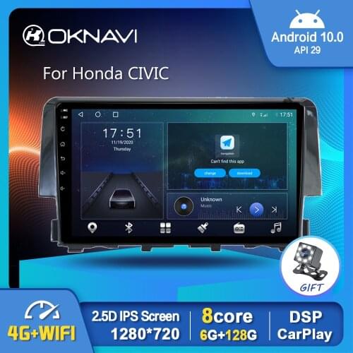Android 10.0 Car Radio Multimedia Player GPS WIFI Carplay Stereo For Honda CIVIC 2016 Auto Headrest OBD Video out No 2 din DVD