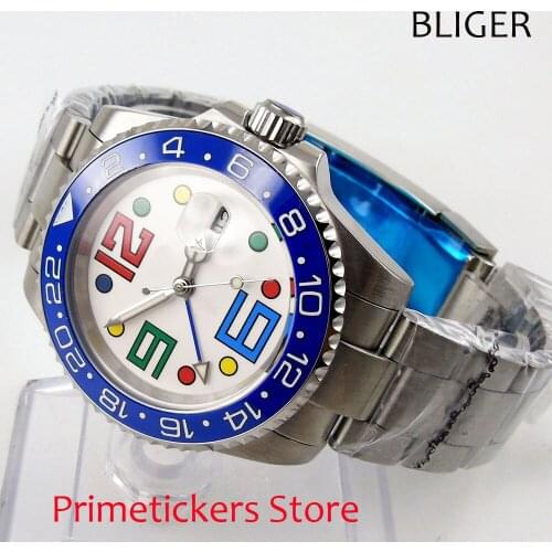 White dial blue ceramic bezel 40mm sapphire glass date automatic movement mens watch