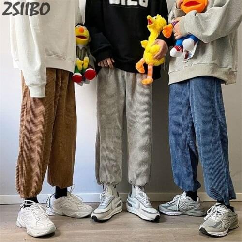 2021 Autumn Vintage Corduroy Pants Men Fashion Unisex Oversize Drawstring Harem Pants Male Elastic Waist Sport Trousers Loose