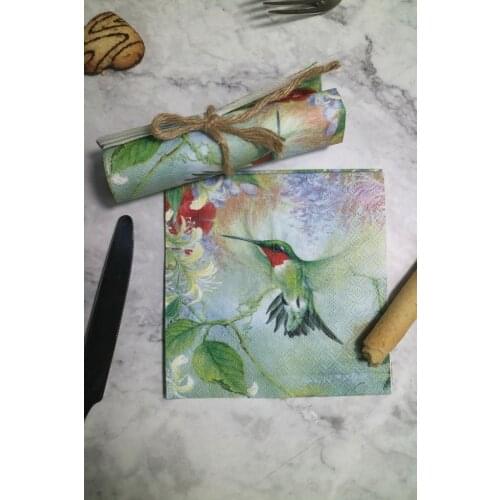 25cm 20 paper napkin tissue cute Hummingbird flower handkerchief oil craft decoupage girl boy kid party wedding serviettes deco