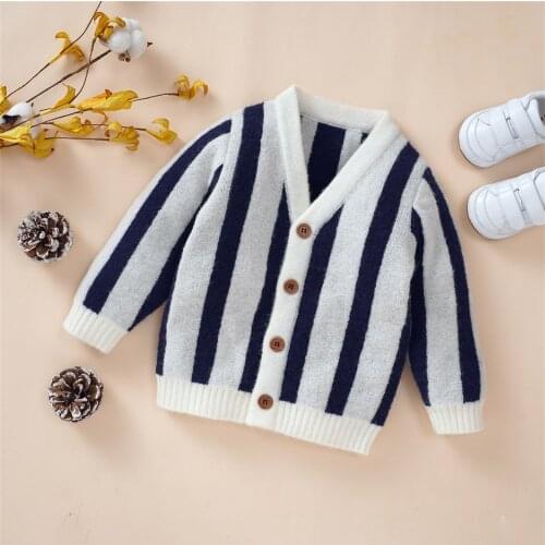 Spring Autumn Toddlers Knitted Cardigan, Baby Boys Girls Double Color Stripes Long Sleeve Single-breasted Outwear Casual Tops
