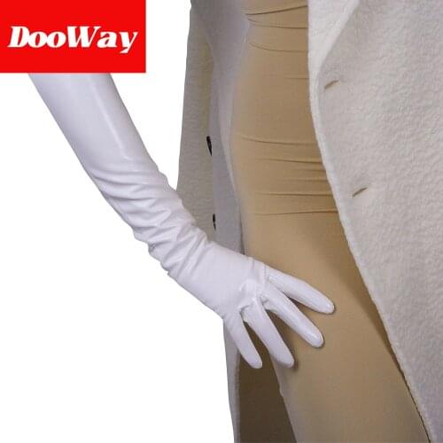 DooWay Women Fashion Latex Long GLOVES PU Leather Costume White 20inches