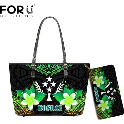 FORUDESIGNS 2020 Brand Designer Women Leather Shoulder Bag Kosrae Tribal With Plumeria Printing Lady Large Totes Vintage Purse
