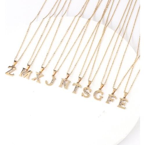 Gojomem New Style Stainless Steel Gold-Plated 26 Initials Letter A-Z Cube Zirconia Inlaid Pendant Women Necklace for Girl Gifts