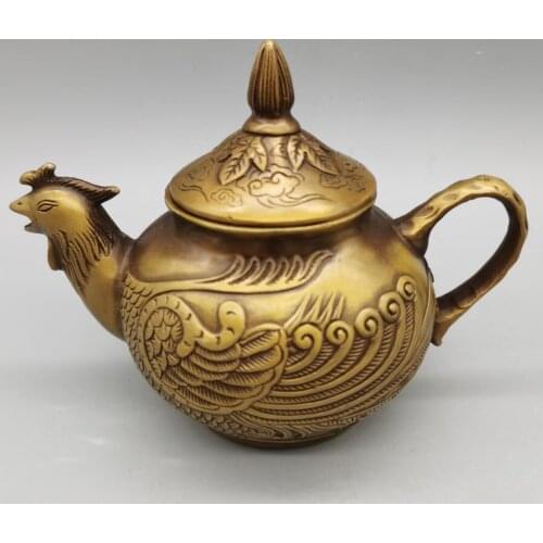 China brass phoenix head teapot crafts statue