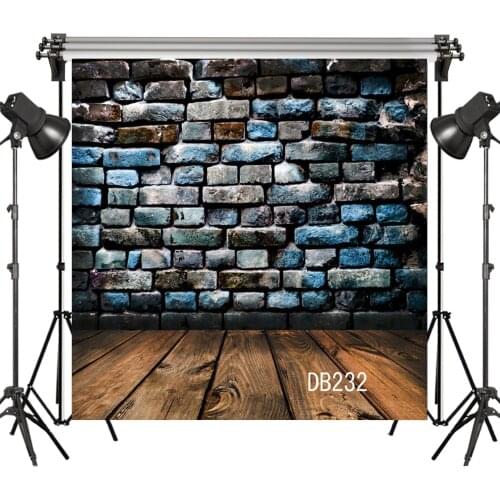 LB Polyester & Vinyl Grungle Blue Brick Wall Wood Board Newborn Backdrops Background For Photography Studio Backdrop Photo Props