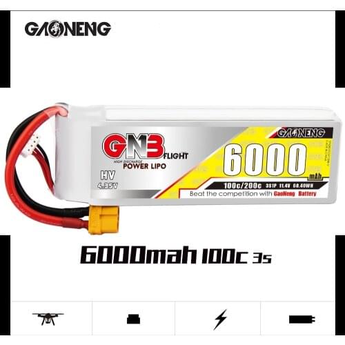 GAONENG GNB 3S 6000mAh 11.4V 100C/200C HV Lipo Battery With XT60 Plug For UAV RC Helicopter FPV Car Boat Airplane Parts
