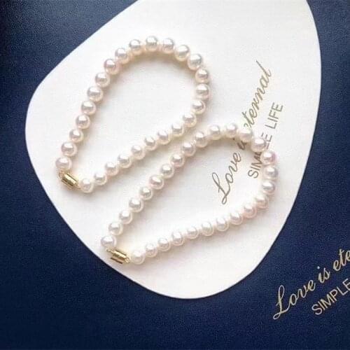 Magnetic clasp high quality natural white fresh water genuine pearl chain bracelet wedding jewelry women can custmize length