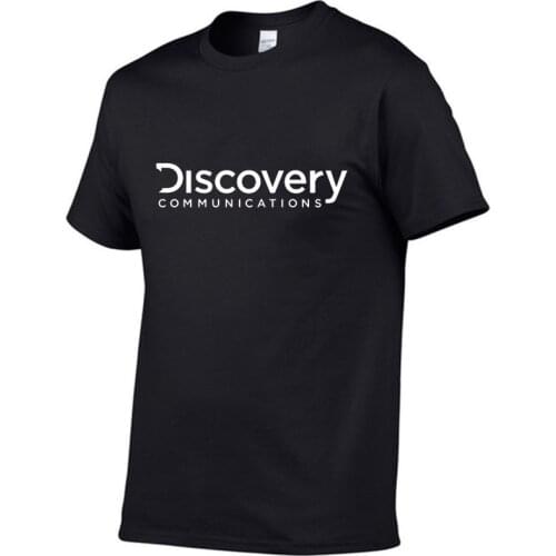 Discovery Channel Logo Mens T-shirt Cable TV Documentary Fashion Brand Printing Cool Top Black T-shirt Mens Cotton T-shirt