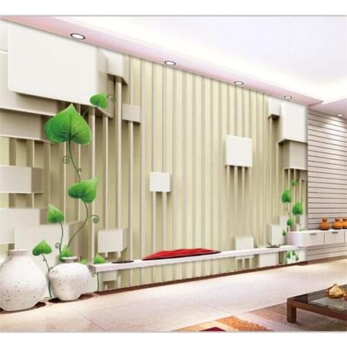 Beibehang Wallpaper mural custom photo decoration living room bedroom 3D stereo stripe space green vine wallpaper background