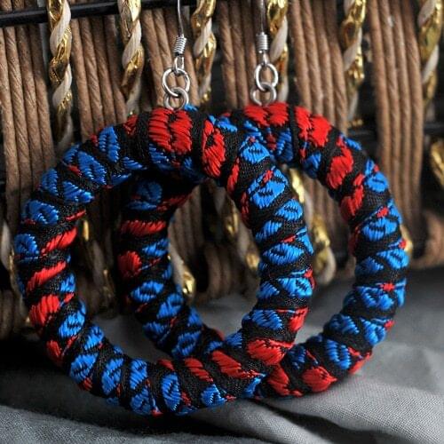 New Original Ethnic jewelry National flavor fabric round earrings, vintage Chinese wind lace dangle earrings mult color