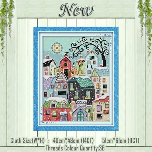 Snow street scenery diy painting counted printed on the canvas DMC 11CT 14CT kit chinese Cross Stitch embroidery needlework Sets