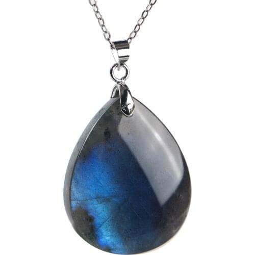Genuine Natural Labradorite Strong Blue Light Gems Charm Women Waterdrop Shape StonePendant 31x25x8mm