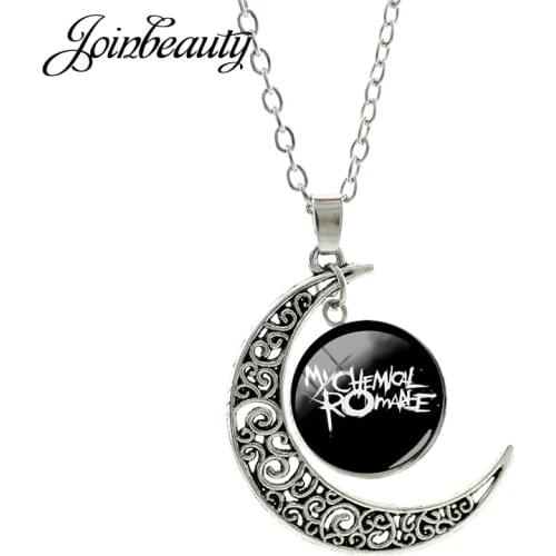 JOINBEAUTY Moon Pendant Necklaces Rock Band My Chemical Romance Round Glass Dome Necklace Fashion Fans Link Chain Jewelry C465