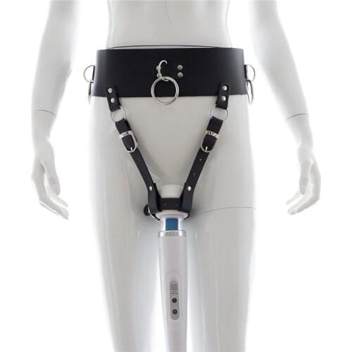 PU Leather Forced Orgasm Belt Female Chastity Belt Magic Wand Holder bdsm Bondage Harness Strapon Sex Toys for Couples