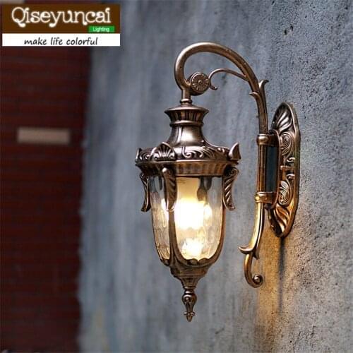Qiseyuncai European outdoor wall lamp retro aisle of villa LED exterior wall light waterproof outdoor wall light garden light