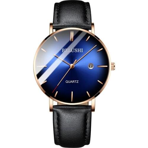 QWC Men's Watch With Leather Strap