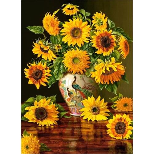 Diy Sunflower Vase Cross Stitch Kits Diamond Painting Full Square Round Rhinestone Wall Sticker Embroidery Christmas GiftZP-4218