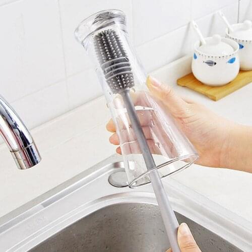 Silicone Bottle Brush With Long Handle Glass Cleaner For Vase Vacuum Flask Cleaning Brush Sanitary Handy Home Cleaning Accessory