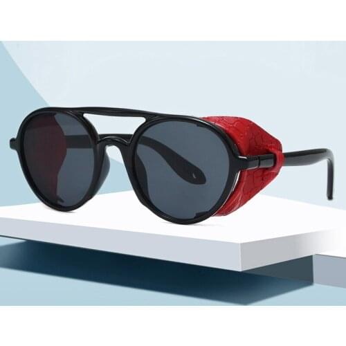 New Steampunk Sunglasses Men Women Vintage Brand Sun Glasses Male Female High Quality Leather Design Retro Punk Oculos De Sol