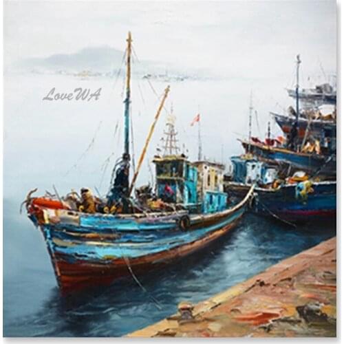 Artist Wall Hangings Abstract Sailing Boat Ship Canvas Oil Painting Wall Decor Art Free Shipping Home Decoration Pieces Artwork