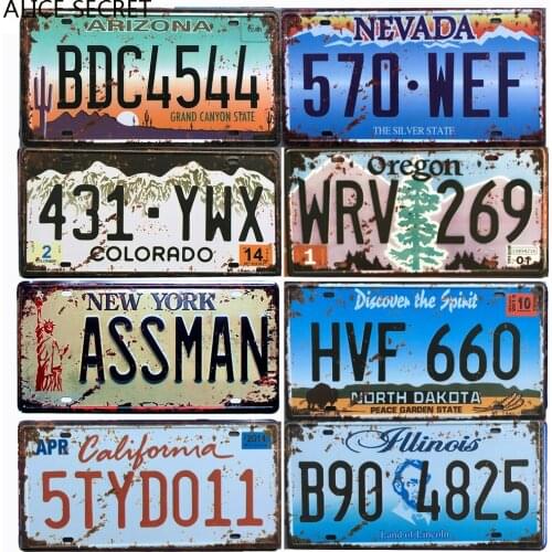 USA Car No. Metal Tin Sign Vintage Home Decor Painting Bar Cafe Shop License No USA Wall Metal Poster Iron Plate Plaque