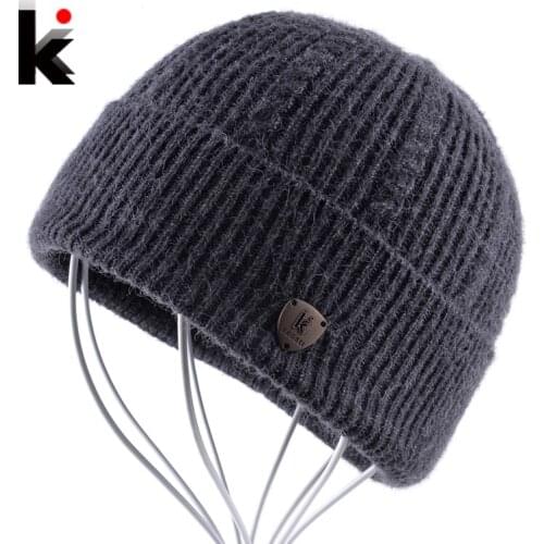 Mens Skullies Autumn And Winter Beanie Wool Hat Knitted Bonnet Cap Thicker Fringe Mens Beanies Hats For Men Bonne Caps