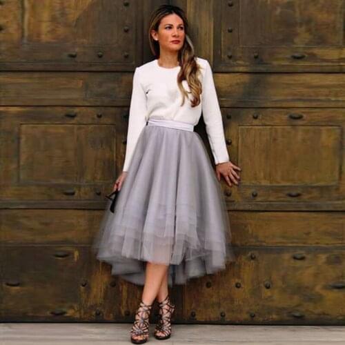 Fashion High Low Tiered Voile Skirts for Women 2016 Autumn Winter Style Midi Tulle Skirt Tea Length Puffy Asymmetrical Skirt