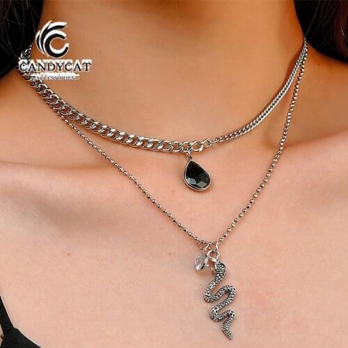 Gothic Snake Pendant Necklaces for Women Simple Multi-layer Metal Zircon Animal Clavicle Chain Punk Hip Hop Wedding Jewelry