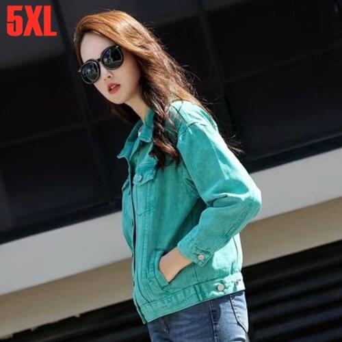 Women Plus Size Pink Solid Color Denim Jean Jacket Female Autumn Vintage Lapel Outerwear Coat Boyfriend Street Wear Clothes