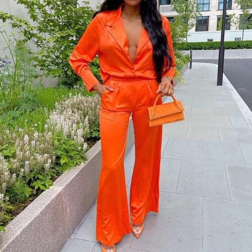 Womens Hot Style Loose Solid Color Long-sleeved Casual Wide-leg Pants Suit Pants Women