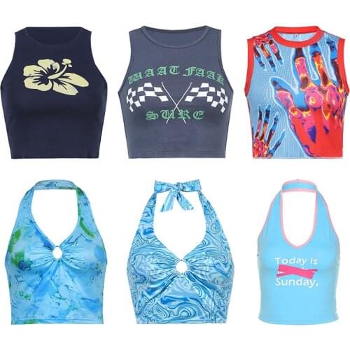 Sexy Tank Top Blue Halter Y2K Tops Women Summer Camis Backless Camisole Fashion Casual Tube Top Female Sleeveless 90s Camisole