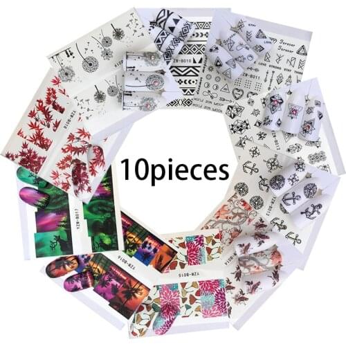10 Kinds/lot Nail Watermark Sticker Leaves Nail Art Decoration Nail Decal Diy Decals Nail Stickers Black Slider For Nails