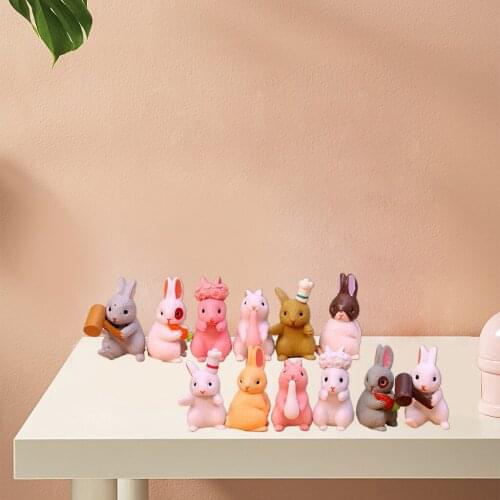 12PCS Miniature Bunnies Fairy Garden Rabbit Figurines Statues Easter Ornaments Collection Playset Home Decor Arts Crafts
