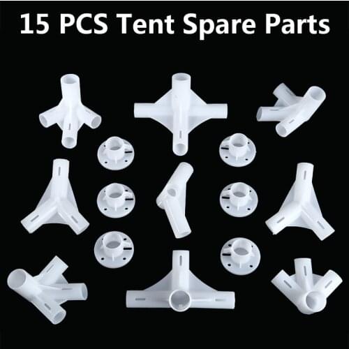 15x Spare Parts For 3x6m Gazebo Awning Tent Corner Center Connector Feet 25/19mm Plastic Pipe Fitting DIY Tent Fixed Fittings