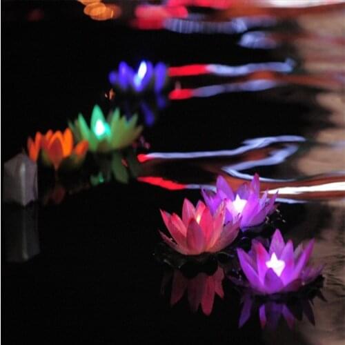 20 CM Party Decoration LED Lotus Lamp Colorful Changed Floating Water Wishing Light For Birthday Christmas Garden Supplies