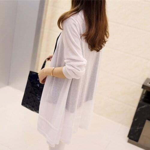 2020 Medium and long loose knitted cardigan, thin long sleeve, womens wear, new summer jacket, shawl, sunscreen red