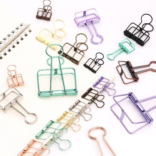 8 Colors 3 Sizes Ins Colors Gold Sliver Rose Green Purple Binder metal Clips Large Medium Small Office Study Binder Clips