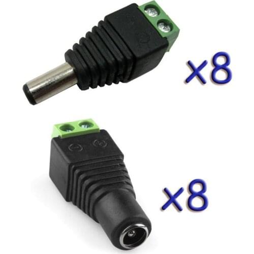 8 Pairs Male and Female 2.1x5.5mm DC Power Plug Jack Adapter Connector For 8CH CCTV
