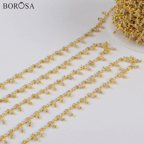 BOROSA 3Meters 2mm Labradorite Beads Faceted Chains Natural Stone Beads Brass Chains Jewelry Finding JT255