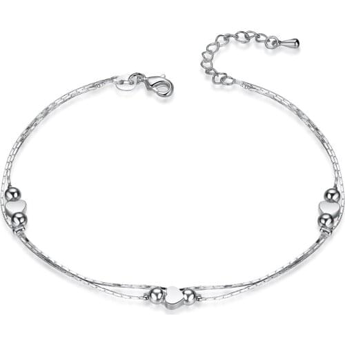 Fashion New 925 Sterling Silver Heart Women Chain Ankle Bracelet Sandal Beach Foot Anklet Gift 1PC Fast Shipping