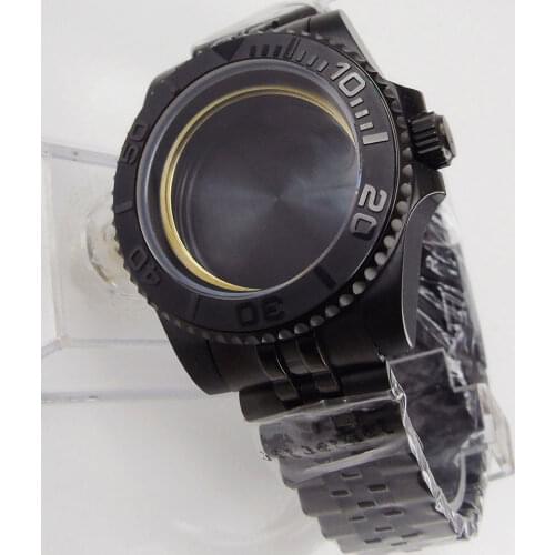 Black 40mm Watch Case Fit NH35 NH36 Movement Sapphire Glass Without Magnifier Jubilee Watch Bracelet