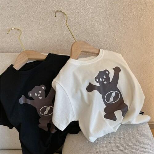 Childrens T-shirt Baby Boys and Girls Cartoon Zipper Bear Short-sleeved T Shirt Baby Korean O-neck Top Tees Toddler Outwear